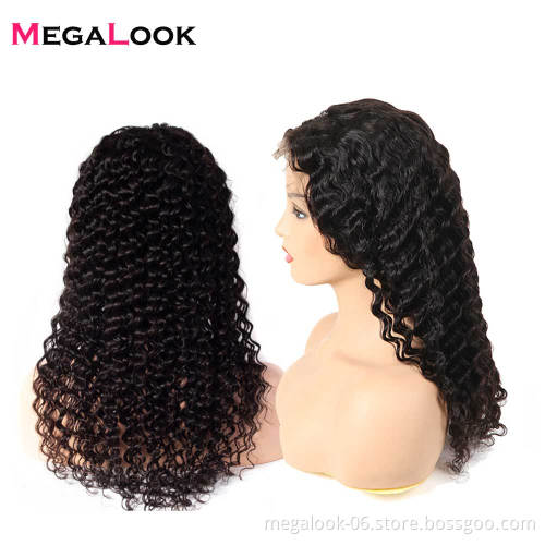 Pre Plucked Bleached Cuticle Aligned Remi Deep Wave Peruvian Virgin Hair 13X6 Lace Frontal Wig